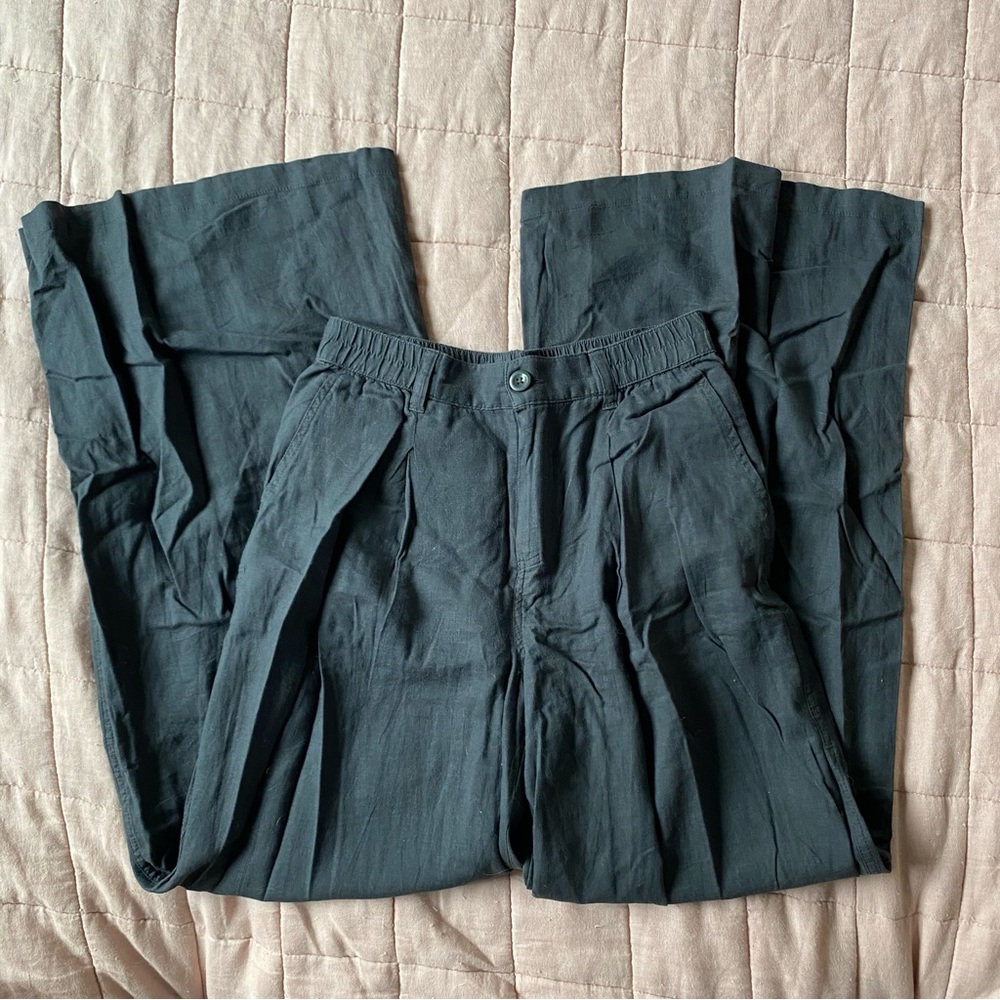 Aerie Linen Blend High Waisted Wide Leg Trousers
